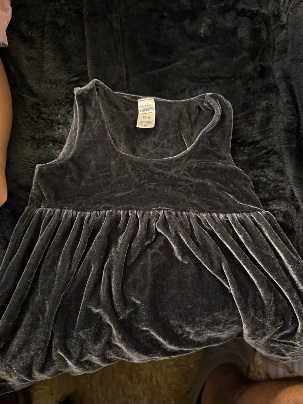 Carter's Velvet Sleeveless Peplum Dress - Charcoal